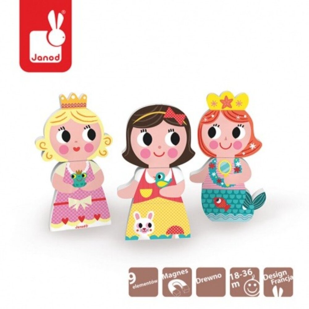 Janod Funny Wooden Magnets 3 Princesses Brand New Ages 18-36 months.